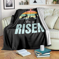 Retro He is Risen Throw Blanket Bunny Easter Cross Christian Religious Jesus Has Risen - Wonder Print Shop