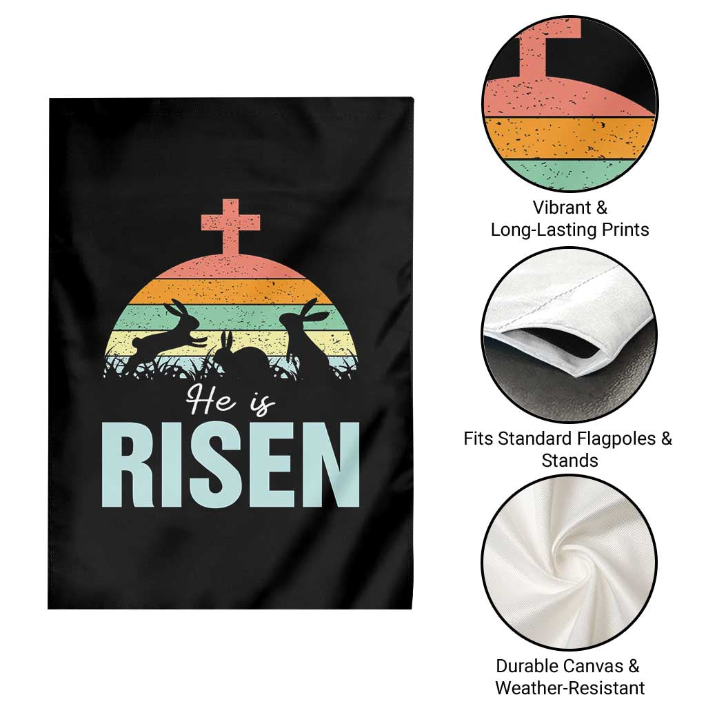 Retro He is Risen Garden Flag Bunny Easter Cross Christian Religious Jesus Has Risen - Wonder Print Shop
