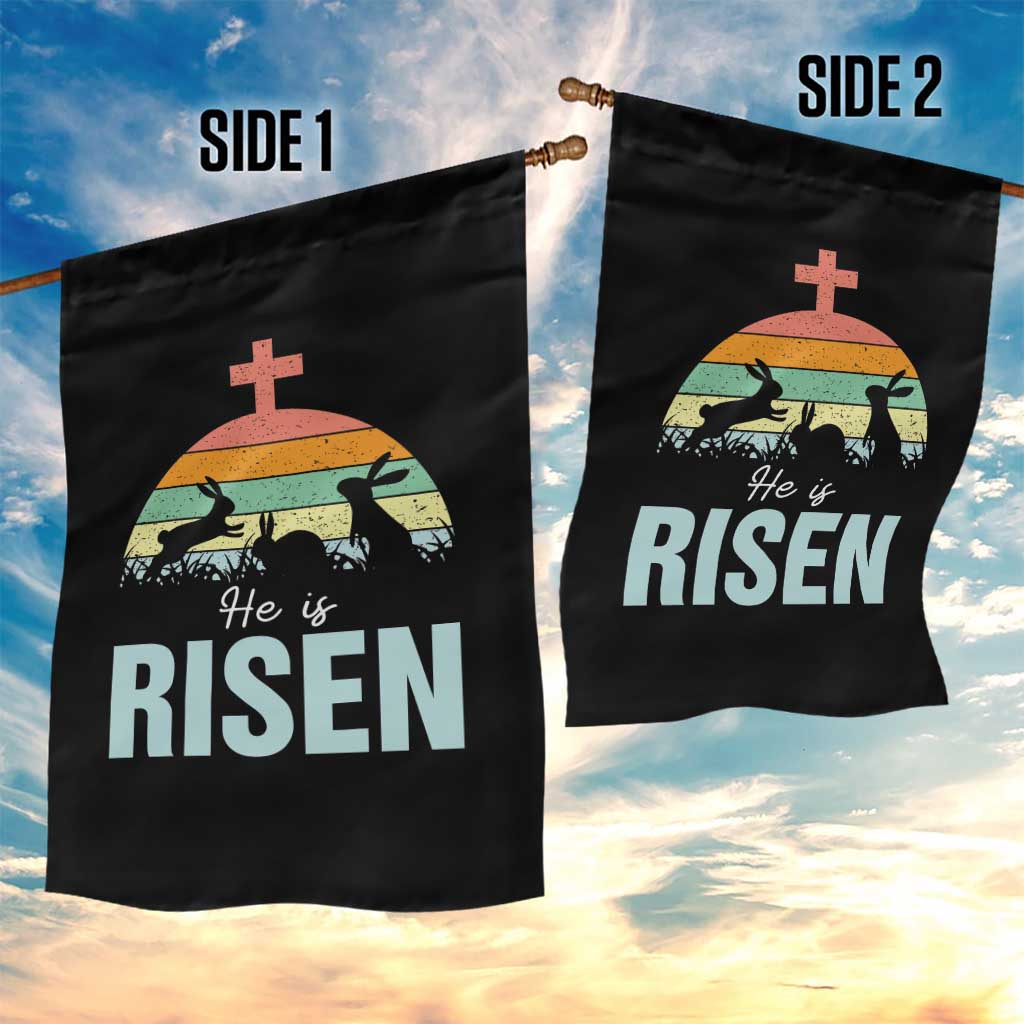 Retro He is Risen Garden Flag Bunny Easter Cross Christian Religious Jesus Has Risen - Wonder Print Shop