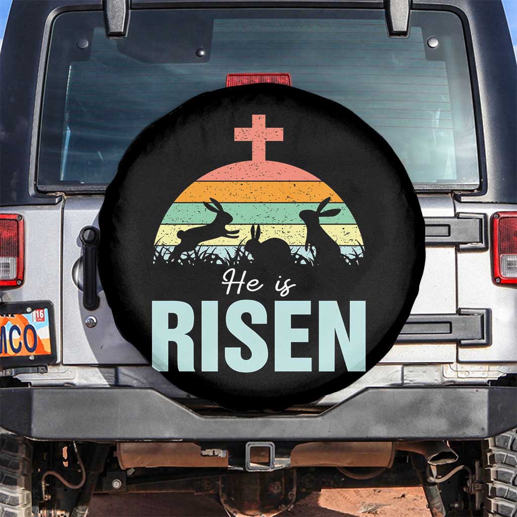 Retro He is Risen Spare Tire Cover Bunny Easter Cross Christian Religious Jesus Has Risen - Wonder Print Shop
