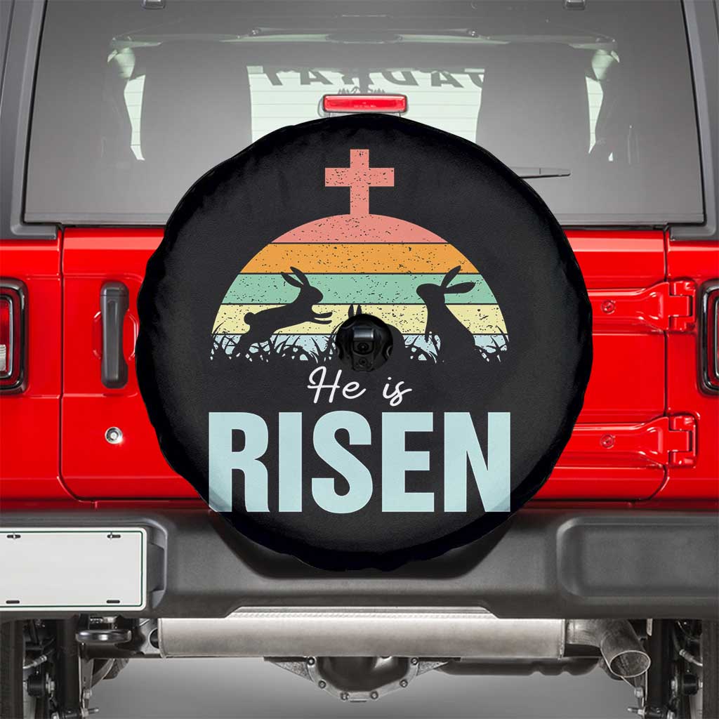 Retro He is Risen Spare Tire Cover Bunny Easter Cross Christian Religious Jesus Has Risen - Wonder Print Shop