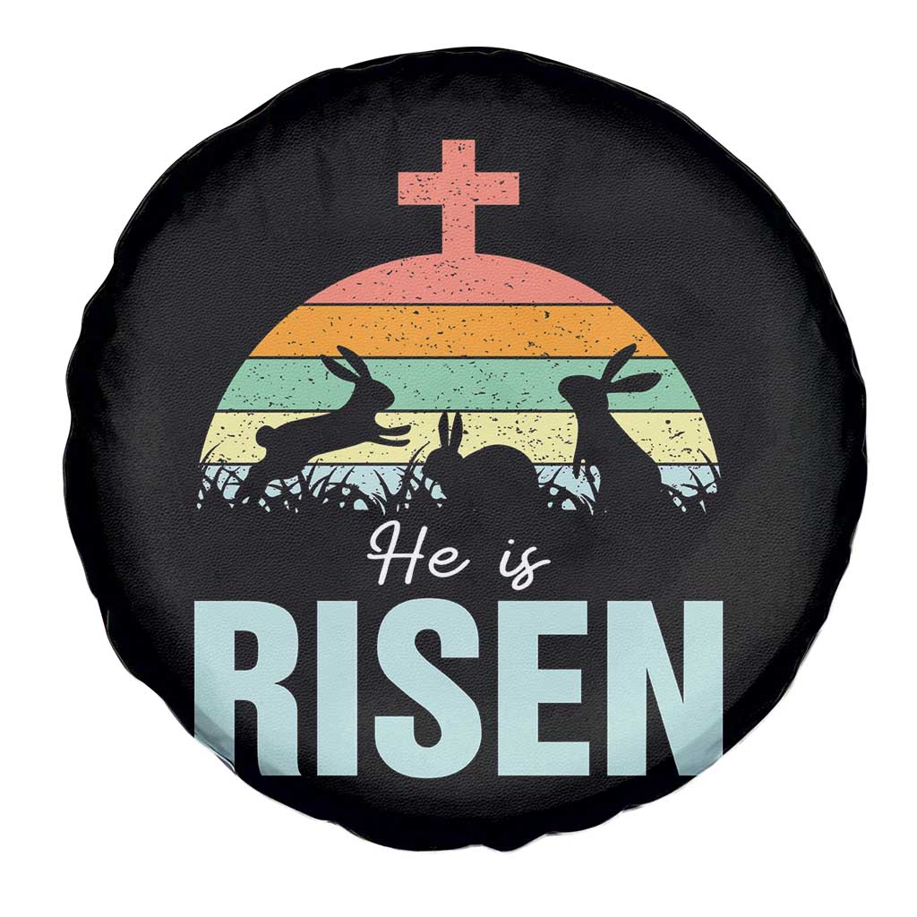 Retro He is Risen Spare Tire Cover Bunny Easter Cross Christian Religious Jesus Has Risen - Wonder Print Shop