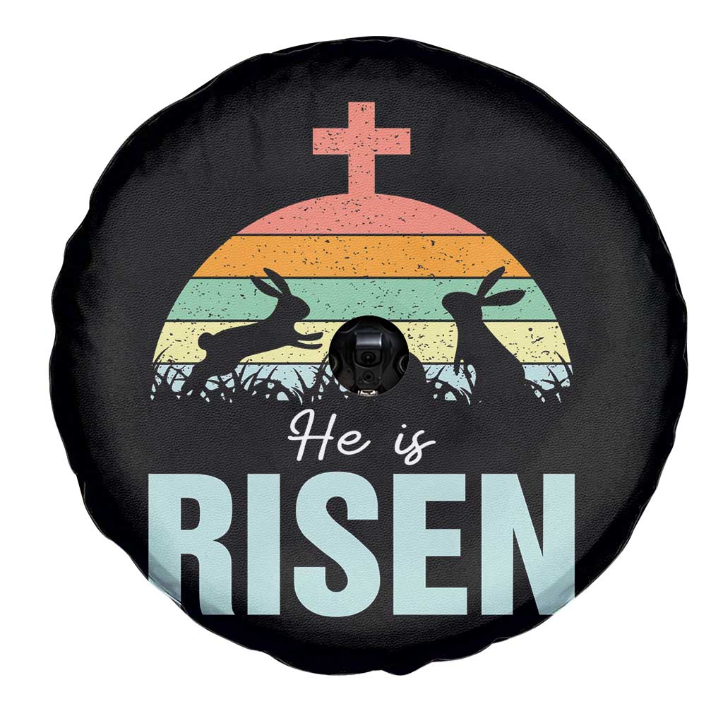 Retro He is Risen Spare Tire Cover Bunny Easter Cross Christian Religious Jesus Has Risen - Wonder Print Shop