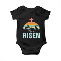 Retro He is Risen Baby Onesie Bunny Easter Cross Christian Religious Jesus Has Risen - Wonder Print Shop