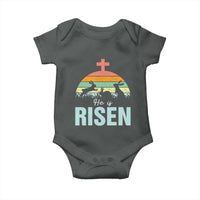 Retro He is Risen Baby Onesie Bunny Easter Cross Christian Religious Jesus Has Risen - Wonder Print Shop