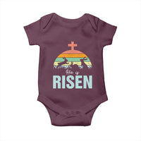 Retro He is Risen Baby Onesie Bunny Easter Cross Christian Religious Jesus Has Risen - Wonder Print Shop