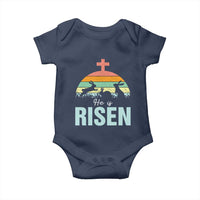 Retro He is Risen Baby Onesie Bunny Easter Cross Christian Religious Jesus Has Risen - Wonder Print Shop
