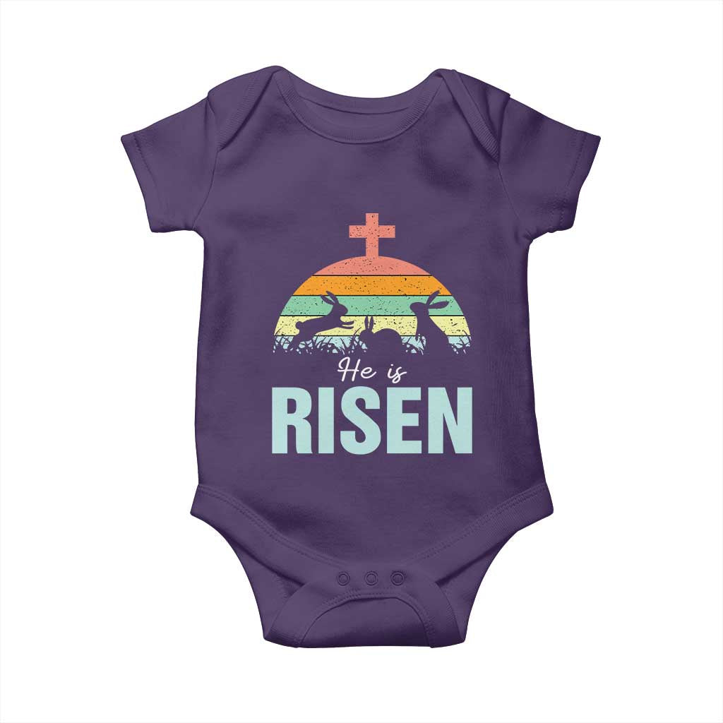 Retro He is Risen Baby Onesie Bunny Easter Cross Christian Religious Jesus Has Risen - Wonder Print Shop