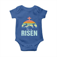 Retro He is Risen Baby Onesie Bunny Easter Cross Christian Religious Jesus Has Risen - Wonder Print Shop