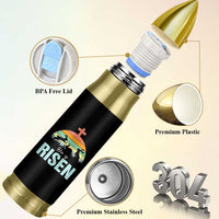 Retro He is Risen Bullet Tumbler Bunny Easter Cross Christian Religious Jesus Has Risen - Wonder Print Shop