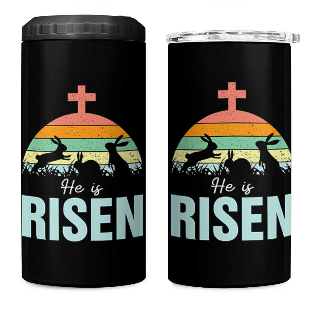 Retro He is Risen 4 in 1 Can Cooler Tumbler Bunny Easter Cross Christian Religious Jesus Has Risen - Wonder Print Shop