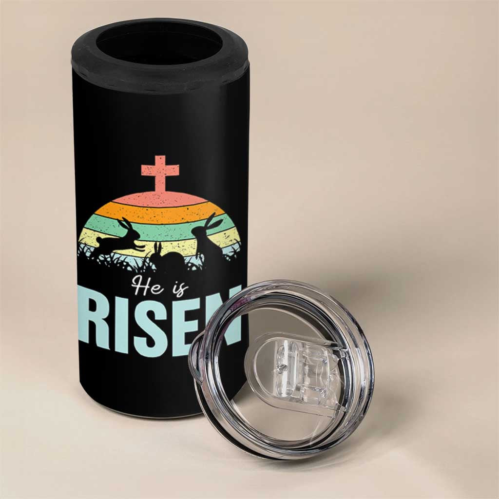 Retro He is Risen 4 in 1 Can Cooler Tumbler Bunny Easter Cross Christian Religious Jesus Has Risen - Wonder Print Shop