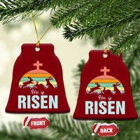 Retro He is Risen Ceramic Ornament Bunny Easter Cross Christian Religious Jesus Has Risen - Wonder Print Shop