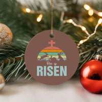 Retro He is Risen Ceramic Ornament Bunny Easter Cross Christian Religious Jesus Has Risen - Wonder Print Shop