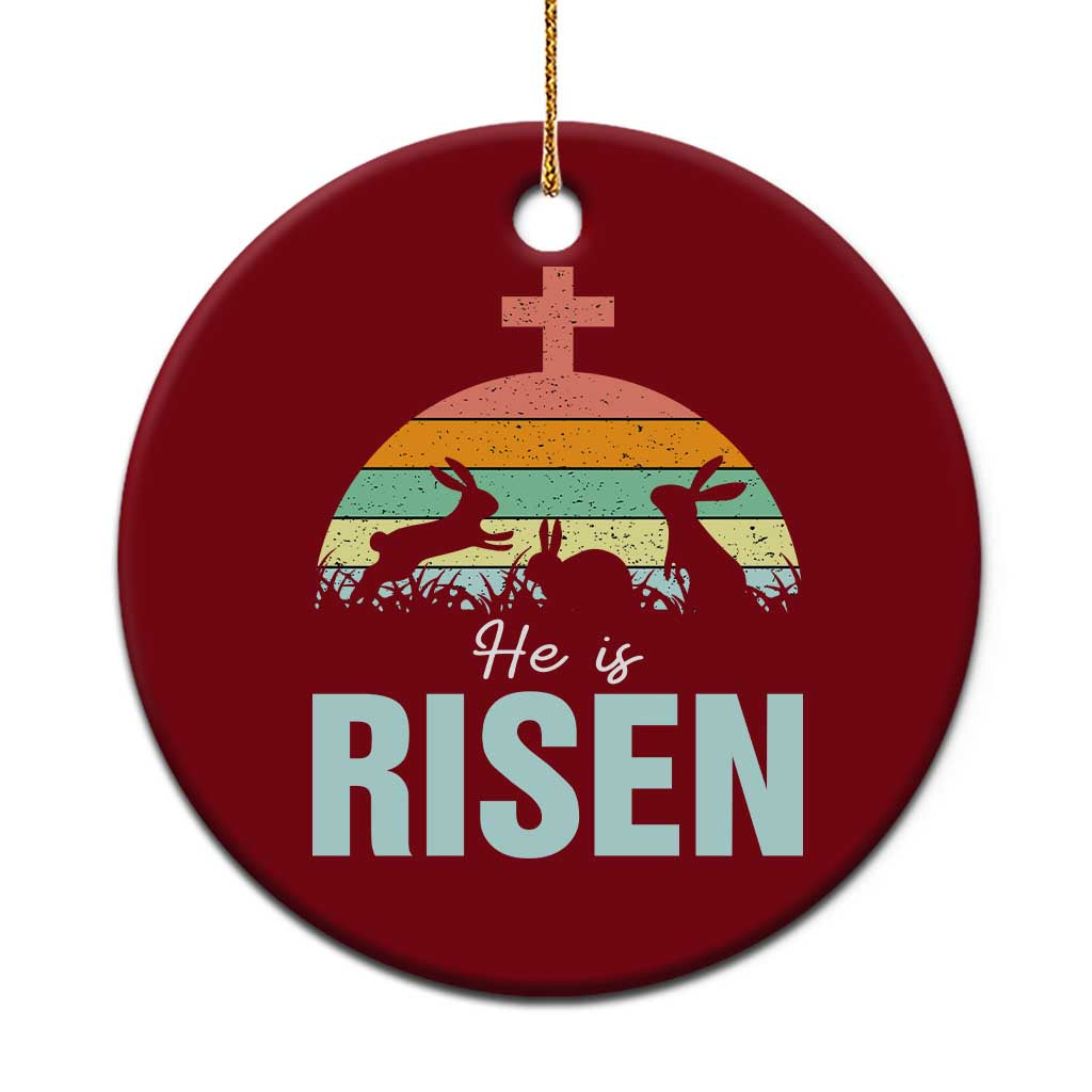 Retro He is Risen Ceramic Ornament Bunny Easter Cross Christian Religious Jesus Has Risen - Wonder Print Shop