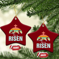 Retro He is Risen Ceramic Ornament Bunny Easter Cross Christian Religious Jesus Has Risen - Wonder Print Shop