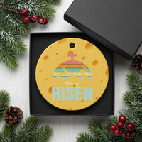 Retro He is Risen Ceramic Ornament Bunny Easter Cross Christian Religious Jesus Has Risen - Wonder Print Shop