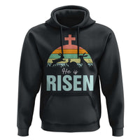 Retro He is Risen Hoodie Bunny Easter Cross Christian Religious Jesus Has Risen - Wonder Print Shop