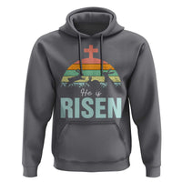 Retro He is Risen Hoodie Bunny Easter Cross Christian Religious Jesus Has Risen - Wonder Print Shop