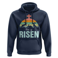 Retro He is Risen Hoodie Bunny Easter Cross Christian Religious Jesus Has Risen - Wonder Print Shop
