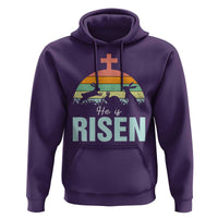 Retro He is Risen Hoodie Bunny Easter Cross Christian Religious Jesus Has Risen - Wonder Print Shop