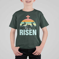 Retro He is Risen T Shirt For Kid Bunny Easter Cross Christian Religious Jesus Has Risen - Wonder Print Shop