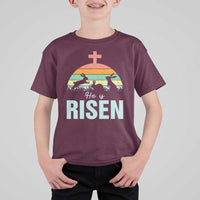 Retro He is Risen T Shirt For Kid Bunny Easter Cross Christian Religious Jesus Has Risen - Wonder Print Shop