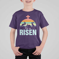 Retro He is Risen T Shirt For Kid Bunny Easter Cross Christian Religious Jesus Has Risen - Wonder Print Shop