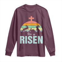 Retro He is Risen Long Sleeve Shirt Bunny Easter Cross Christian Religious Jesus Has Risen - Wonder Print Shop