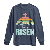 Retro He is Risen Long Sleeve Shirt Bunny Easter Cross Christian Religious Jesus Has Risen - Wonder Print Shop