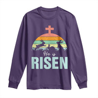 Retro He is Risen Long Sleeve Shirt Bunny Easter Cross Christian Religious Jesus Has Risen - Wonder Print Shop