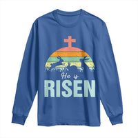 Retro He is Risen Long Sleeve Shirt Bunny Easter Cross Christian Religious Jesus Has Risen - Wonder Print Shop