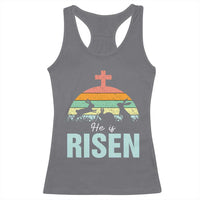 Retro He is Risen Racerback Tank Top Bunny Easter Cross Christian Religious Jesus Has Risen - Wonder Print Shop