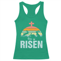 Retro He is Risen Racerback Tank Top Bunny Easter Cross Christian Religious Jesus Has Risen - Wonder Print Shop