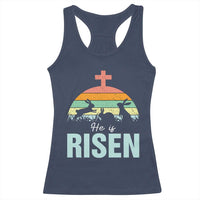 Retro He is Risen Racerback Tank Top Bunny Easter Cross Christian Religious Jesus Has Risen - Wonder Print Shop