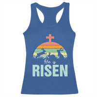 Retro He is Risen Racerback Tank Top Bunny Easter Cross Christian Religious Jesus Has Risen - Wonder Print Shop