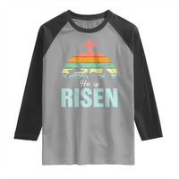 Retro He is Risen Raglan Shirt Bunny Easter Cross Christian Religious Jesus Has Risen - Wonder Print Shop