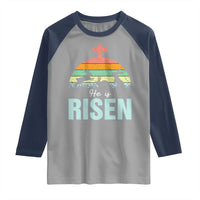 Retro He is Risen Raglan Shirt Bunny Easter Cross Christian Religious Jesus Has Risen - Wonder Print Shop