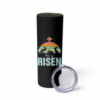 Retro He is Risen Skinny Tumbler Bunny Easter Cross Christian Religious Jesus Has Risen - Wonder Print Shop