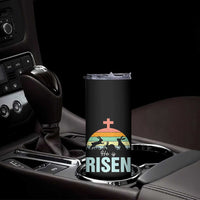Retro He is Risen Skinny Tumbler Bunny Easter Cross Christian Religious Jesus Has Risen - Wonder Print Shop