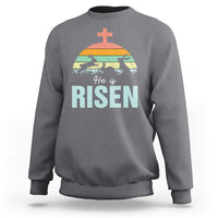 Retro He is Risen Sweatshirt Bunny Easter Cross Christian Religious Jesus Has Risen - Wonder Print Shop