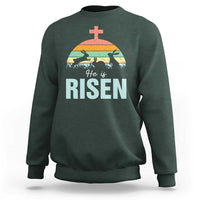 Retro He is Risen Sweatshirt Bunny Easter Cross Christian Religious Jesus Has Risen - Wonder Print Shop