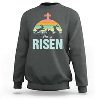 Retro He is Risen Sweatshirt Bunny Easter Cross Christian Religious Jesus Has Risen - Wonder Print Shop