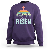 Retro He is Risen Sweatshirt Bunny Easter Cross Christian Religious Jesus Has Risen - Wonder Print Shop
