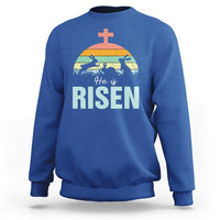 Retro He is Risen Sweatshirt Bunny Easter Cross Christian Religious Jesus Has Risen - Wonder Print Shop