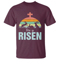 Retro He is Risen T Shirt Bunny Easter Cross Christian Religious Jesus Has Risen - Wonder Print Shop