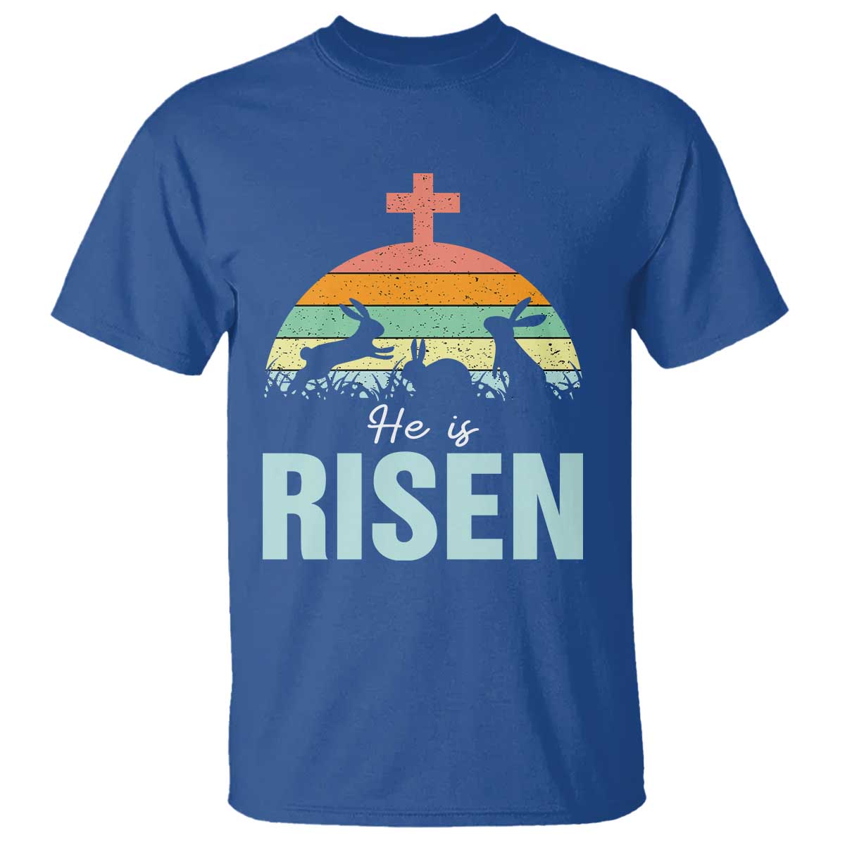 Retro He is Risen T Shirt Bunny Easter Cross Christian Religious Jesus Has Risen - Wonder Print Shop