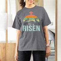 Retro He is Risen T Shirt For Women Bunny Easter Cross Christian Religious Jesus Has Risen - Wonder Print Shop