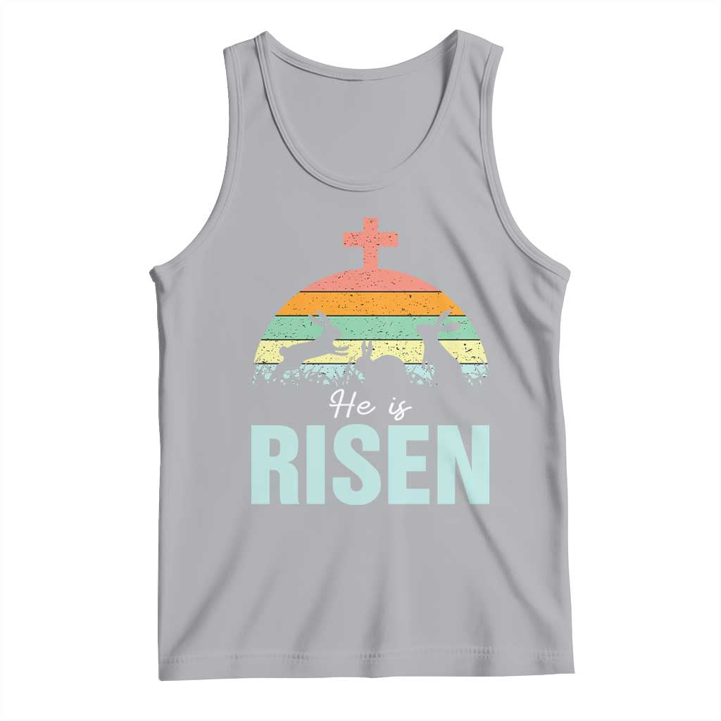 Retro He is Risen Tank Top Bunny Easter Cross Christian Religious Jesus Has Risen - Wonder Print Shop