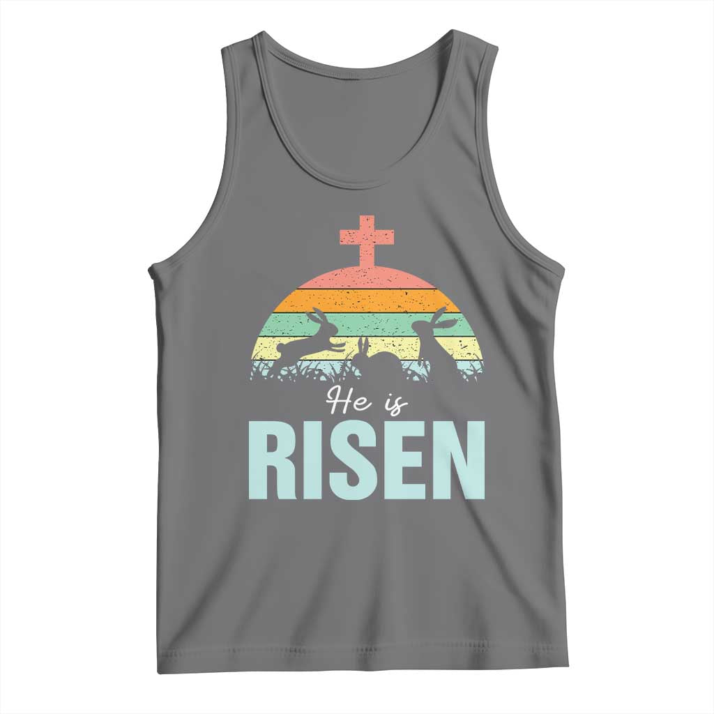 Retro He is Risen Tank Top Bunny Easter Cross Christian Religious Jesus Has Risen - Wonder Print Shop